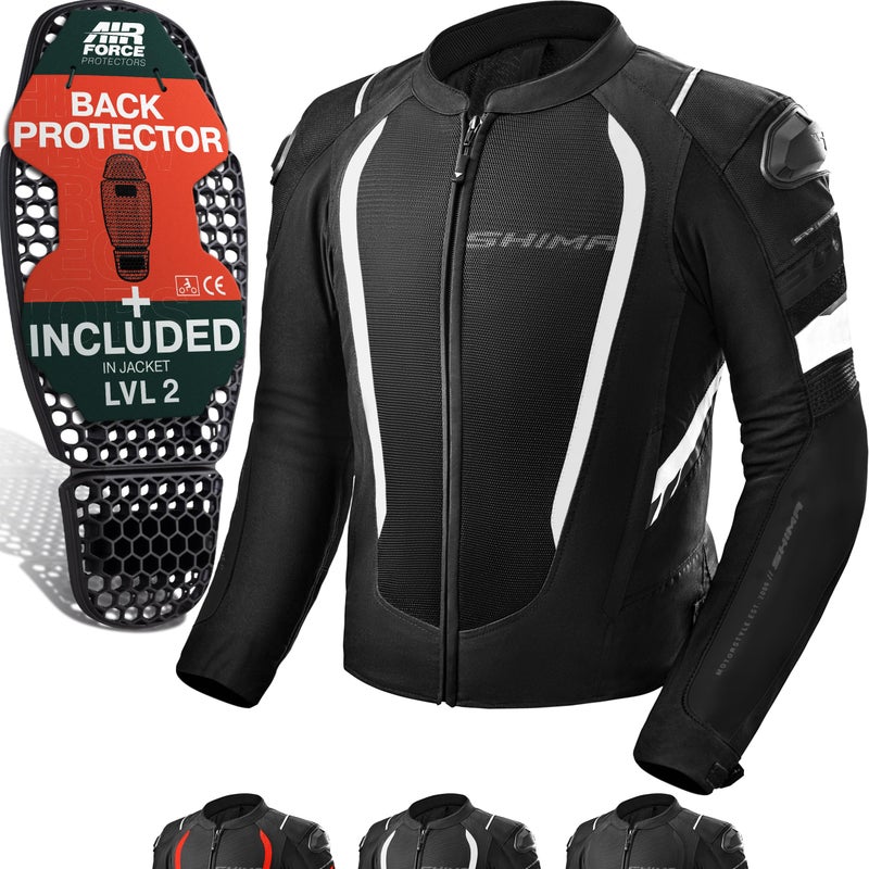 SHIMA MeshPro 20 Motorcycle Jacket for Men AirForce Back Protector Armour Riding Motorbike Jackets Summer Mesh Bikers Ventilated Lightweight Armoured Bike Textile Motorcycles Mens White XL